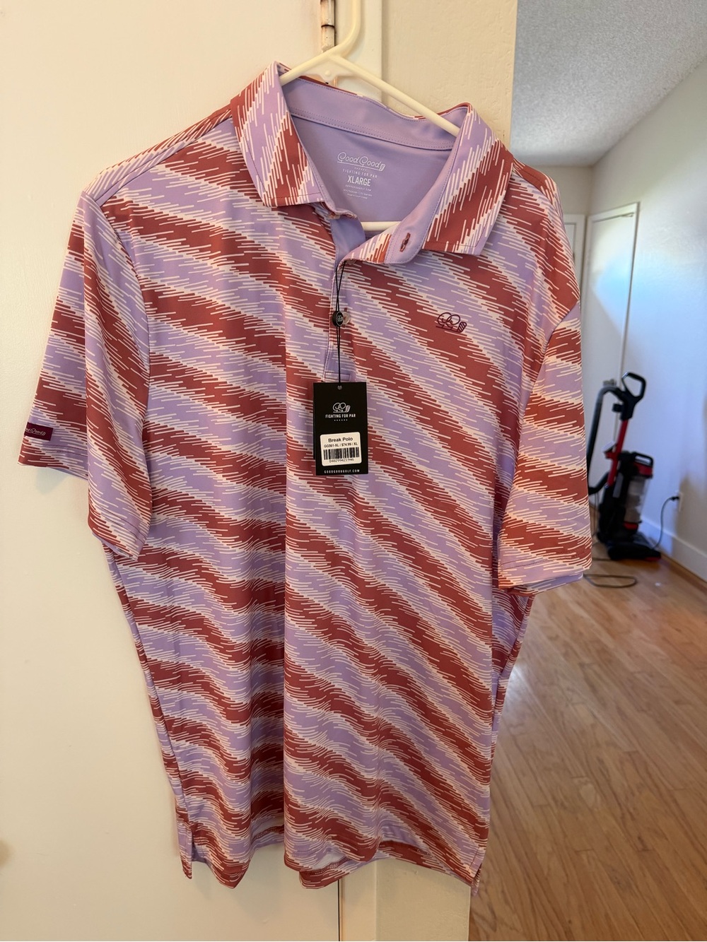 Men's Diagonal Stripe Polo in Lavender & Rust by Grand Slam